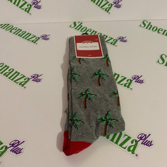 Ugly Christmas Socks Holiday Time Crew Palm Tree Lights Gray Red Mens 6 - 12 - Picture 1 of 5